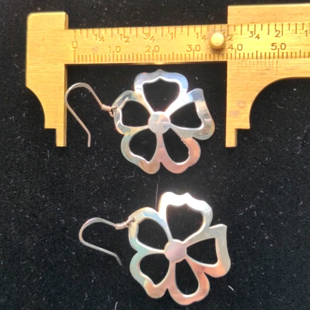 Solid sterling silver floral earrings.New Handcrafted. Drop dangle 1 1/2